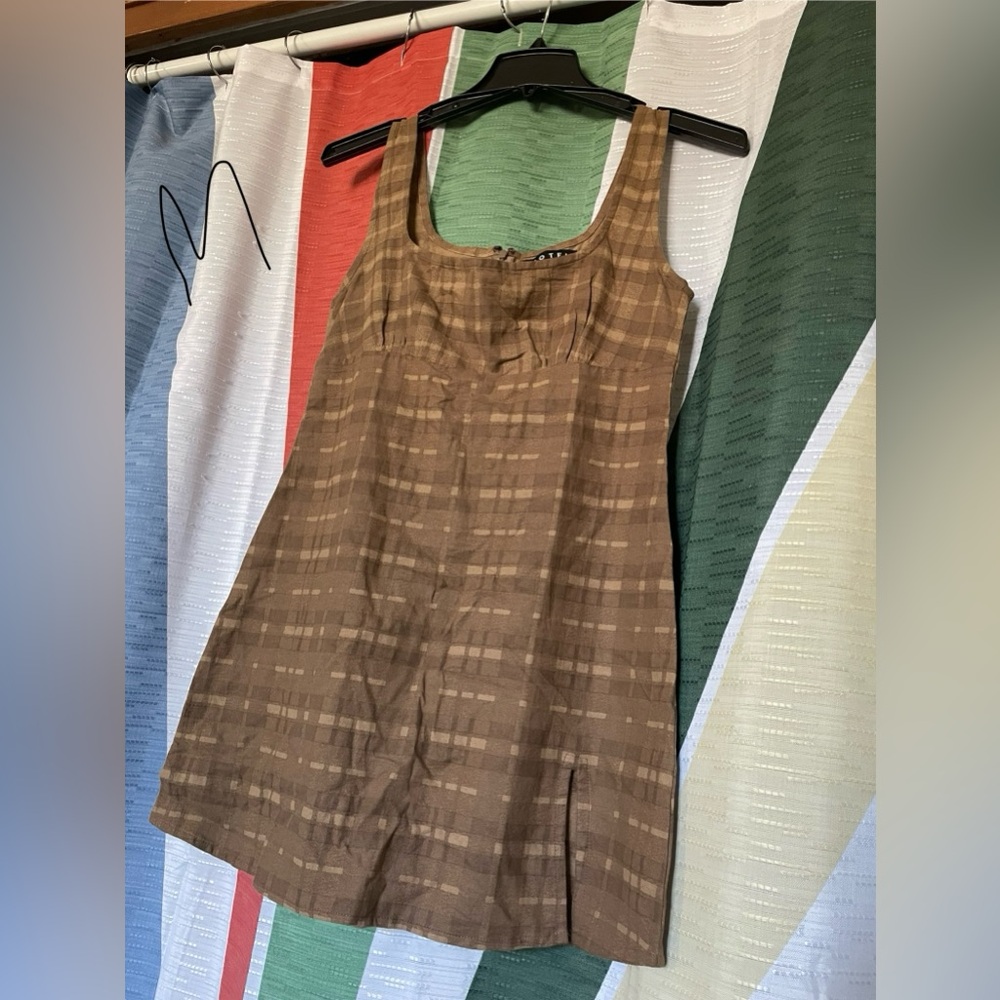 Brown plaid tank mini dress